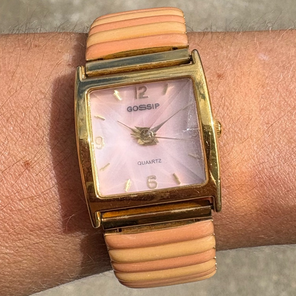 Retro Y2K gossip quartz enamel stretchy watch orange gold vintage